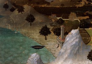 Göl kıyısında kale, Ambrogio Lorenzetti (1290-ca 1348), Ahşap üzerine Tempera, 22,5x33 cm by Ambrogio Lorenzetti