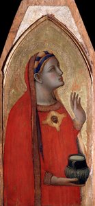 Mary Magdalene (bakire ve çocuk poliptiğinin sol paneli) - panelde tempera ve altın by Ambrogio Lorenzetti