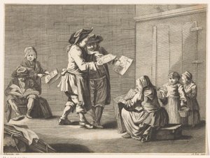 Beş erkek ve kadın resimlere bakıyor by Ambrogio Orio