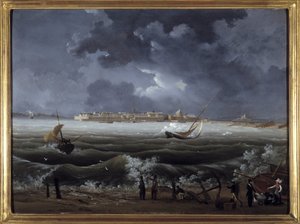 Saint Malo, Louis Garneray, sd. 1820 dolaylarında, Tuval üzerine yağlı boya, H. 0,330; 0,460. CCIP Col.