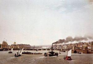 Seine'den Rouen'e giden nehir trafiğinin görünümü. Ambroise Louis Garneray (1783-1857) tarafından suluboya 19. yüzyıl Paris, BN by Ambroise-Louis Garneray