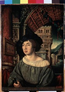 ""Genç Bir Adamın Portresi"" Rönesans tarzı bir ortamda yüksek rütbeli bir karakter. Ambrosius Holbein tarafından yapılan tablo (1494-yaklaşık 1520) 1518 Dim 44x32,5 cm Ermitaj Müzesi, Sankt Petersburg