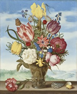 Bir çıkıntı üzerinde çiçek buketi by Ambrosius the Elder Bosschaert