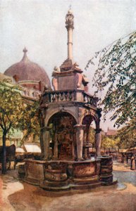 Le Perron Liegeois, Liege (renkli lito) by Amedee (after) Forestier