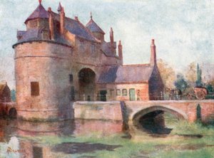 Oostende Kapısı, Brugge (renkli lito) by Amedee (after) Forestier