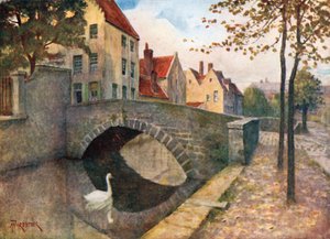 Quai des Marbriers, Bruges (renkli litografi) by Amedee (after) Forestier