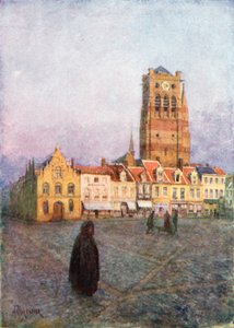 St Nicholas Kulesi, Furnes (renkli litografi) by Amedee (after) Forestier