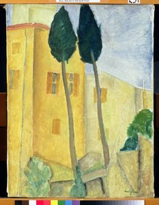 Selvi Ağaçları ve Evi, 1919 by Amedeo Modigliani