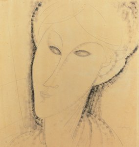 Kadın Başı (kağıt üzerine kalem, fırça, mürekkep ve kurşun kalem) by Amedeo Modigliani