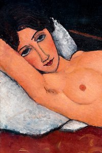 Beyaz minder üzerinde yatan çıplak, yaklaşık 1917 (Tuval üzerine yağlıboya) by Amedeo Modigliani