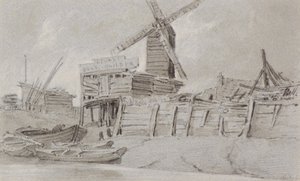 Windmill and Boat Yard, c.1803 (kömür, kurşun kalem ve yıkama)