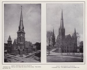 Jamestown, NY: İlk Presbiteryen Kilisesi; Birinci Metodist Kilisesi (s/b fotoğraf) by American Photographer (after)