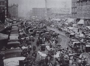 Atlı arabalarla dolu Haymarket Meydanı, Chicago by American Photographer