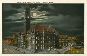Gece Ana Postane, Detroit, Michigan (renkli fotoğraf) by American Photographer