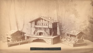 İsviçre kulübeleri, oymalı modeller, Philadelphia Centennial Uluslararası Sergisi, 1876 (gümüş albümen baskı) by American Photographer