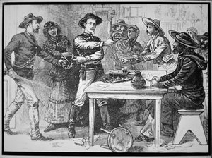 Texas Rangers, Meksikalı bir kanun kaçağını tutuklarken, 1880 dolayları (gravür) by American Photographer