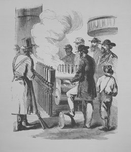 Amerikan buharlı gemilerinde kullanılan Buharla çalışan bir calliope, 1870 dolayları (gravür) by American School