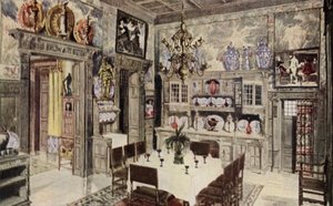 Bir model Alman yemek odası (renkli litho) by American School