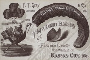 F T Grey, şapka ve bone tribünleri ve tüy boyacılar için reklam, Kansas City, Missouri, ABD (litho) by American School