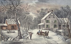 American Homestead - Kış, pub. 1868, Köri & Ives by American School