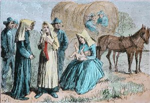 Amerikan Vagon Treni Öncüleri, 1860 dolayları (renkli gravür) by American School