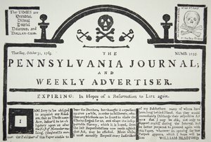 İngilizlerin dayattığı Damga Yasasına bir Amerikan yanıtı, pub. The Pennsylvania Journal ve Weekly Advertiser