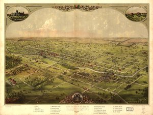 Lansing şehrinin kuş bakışı görünümü, Michigan 1866 (renkli taş) by American School