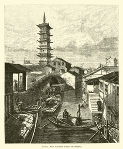 Şanghay yakınlarındaki Kanal ve Pagoda by American School