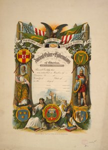 Amerika Hibernians Antik Düzeni üyelik sertifikası, c.1894 (renkli litografi) by American School