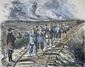 Charles Crocker (1822-88) ve Orta Pasifik Demiryolunu inşa eden Çinli işgücü, 1869