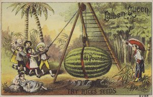 Çocuklar devasa bir su mellonu (chromolitho) yetiştiriyor by American School