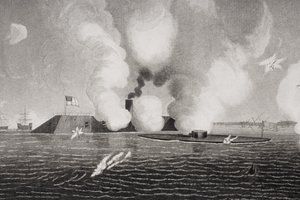 Confederate CSS Virginia (solda) ve Union USS Monitor (sağda) arasında 9 Mart 1862