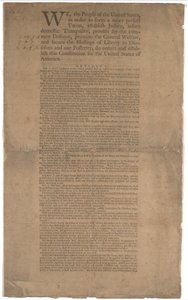 Anayasa, ilk baskı, Dunlap & Claypoole tarafından basılmıştır, 17-19 Eylül 1787 (2. sayfa için bkz. GLC 695934). by American School