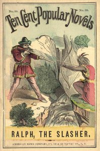 “On cent popüler roman - Ralph, Slasher” kitabının kapağı, No. 39. American News Company. Bir Kızılderili ve beyaz bir düello. yanan sd. 20. yüzyılın başları. by American School