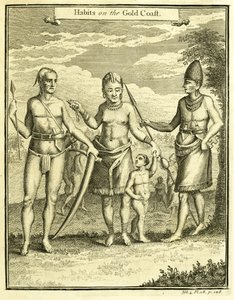 Cape Lope Gonsalvo ve Rio Gabon halkının elbisesi, Thomas Astley, 1745-47 tarafından "Altın Sahilde Alışkanlıklar"dan bir örnek by American School