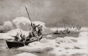 Elisha Kent Kane, 1853 İkinci Grinnell Keşif Gezisi'nin lideri, Kaptan Sir John Franklin'in Arktik Bölgelerdeki kayıp keşif gezisini ararken, The History of Our Country'den, 1905'te yayınlandı (litho) by American School