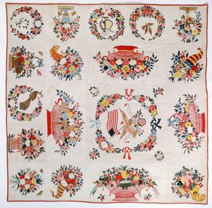 Bayrak ve Çiçek yorgan, c.1860 (pamuk) by American School