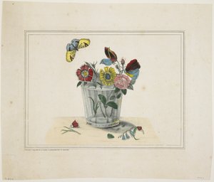 Kelebekli Bardakta Çiçekler (el boyaması taş) by American School