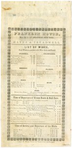 23 Mayıs 1844, 1844 için Franklin House Şarap listesi (oyulmuş menü) by American School