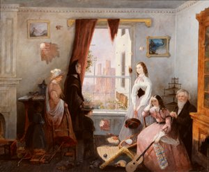 Savaştan zarar görmüş bir evde Fredericksburg ailesi (tahta üzerine yağlıboya) by American School
