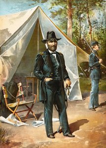 General Ulysses S Grant, Amerikan İç Savaşı sırasında Çadırının önünde duruyor, pub. 1892 by American School