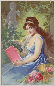 Mavi Elbiseli Kız Kitap Okuma by American School