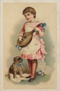 Bir köpekle bir mandolin oynayan kız by American School