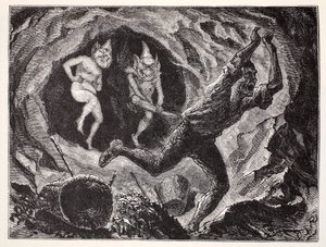 Bir Madenciyi Korkutan Cüceler, The World Guide to Cüceler, Periler, Elfler ve Diğer Küçük İnsanlardan Thomas Keightley (1789-1872) 1880