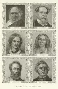 Büyük İngiliz Romancılar, R Blackmore, Charles Dickens, Charlotte Bronte, George Eliot, Bulwer-Lytton, WM Thackeray by American School