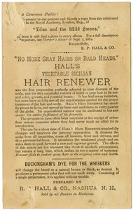 Salonlar Bitkisel Sicilya Saç Yenileyici, Gri Saçları eski rengine kavuşturur ve kelliği önler. Verso, (litografi [ticari kart]) by American School