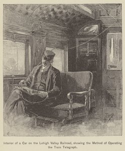 Tren Telgrafını Çalıştırma Yöntemini gösteren Lehigh Valley Demiryolundaki Bir Arabanın İçi (gravür) by American School