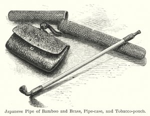 Japon Bambu ve Pirinç Borusu, Pipo kılıfı ve Tütün kesesi (gravür) by American School