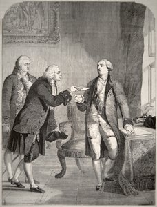 John Adams (1735-1826), İngiliz Mahkemesinin Birinci Amerikan Büyükelçisi olarak, itimatnamesini Kral III. by American School