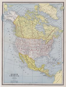 Kuzey Amerika Haritası (renkli gravür) by American School